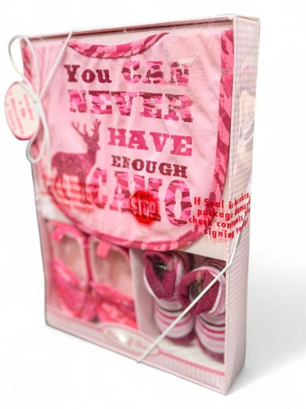 Pink Camo Baby Girl Gift Set Bib Booties Socks NIB